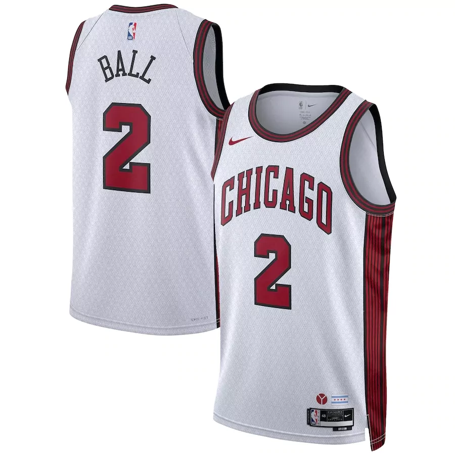 Chicago Bulls #1 Lonzo Ball Unisex 2022 23 City Edition White Basketball jersey