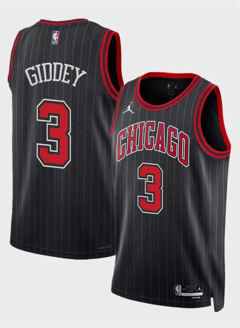 chicago bulls #3 josh giddey black statement edition stitched basketball Basketball jersey