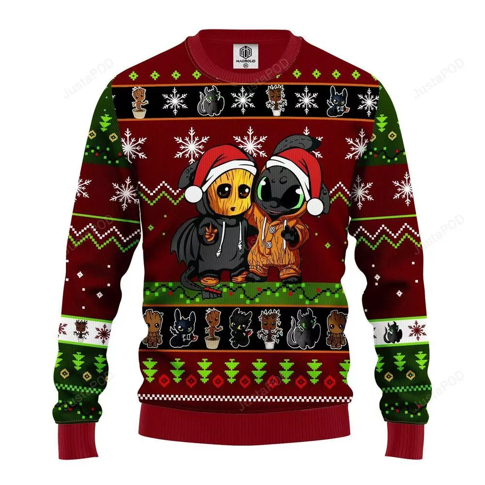 Baby Groot And Toothless Unicorn Santa Christmas Awesome 3d ugly sweatshirt