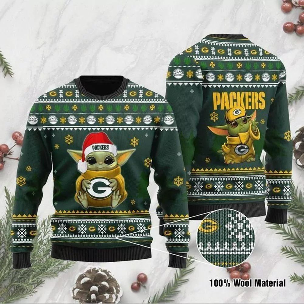 Baby Yoda Green Bay Packers Christmas Awesome 3d ugly sweatshirt