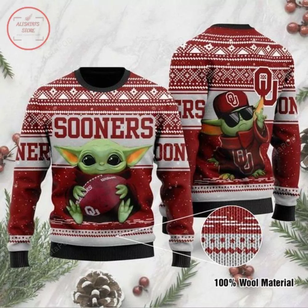 Baby Yoda Oklahoma Sooners Football Christmas Awesome 3d ugly sweatshirt