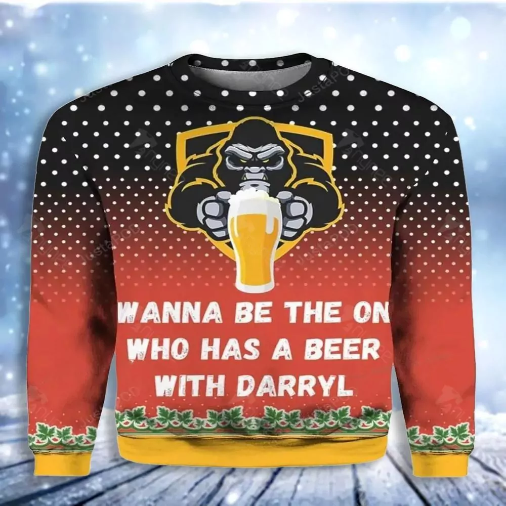 Bigfoot Wanna Be The One Who Has Beer With Darryl Christmas Limited 3d ugly sweatshirt