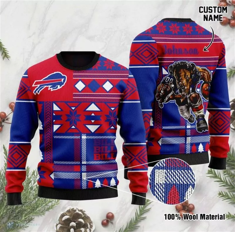 Buffalo Bills Custom Name Christmas Personalized Buffalo Bills 3d ugly sweatshirt