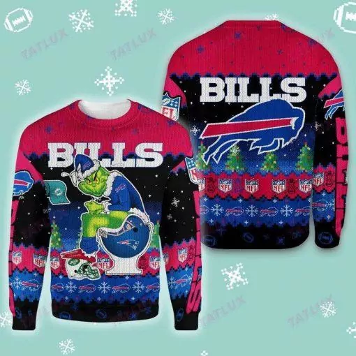 Buffalo Bills Jack Skellington Face Pattern Christmas Buffalo Bills 3d ugly sweatshirt