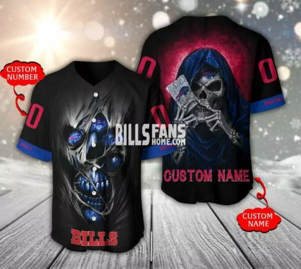 Buffalo Bills NFL fire skull Baseball Custom Name And Number for fan 3d Baseball Shirt