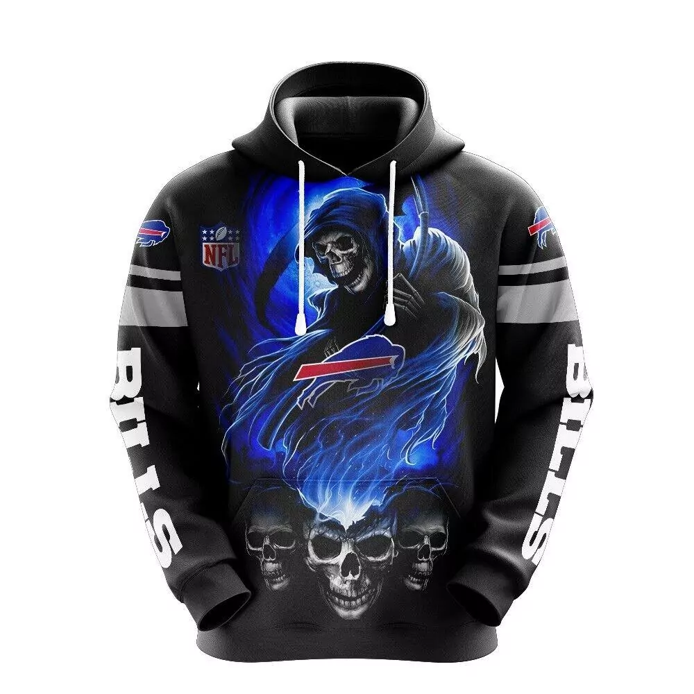 Buffalo Bills nfl skull Pullover Hooded Jacket Outwear Coat Gifts 3d