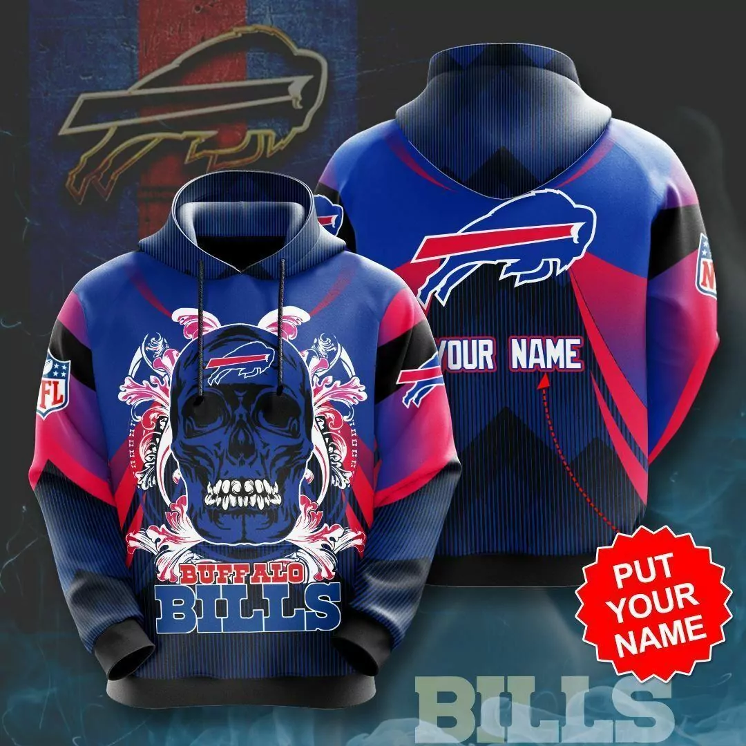 Buffalo Bills nfl skull Pullover Hooded Jacket Outwear Coat Gifts 3d