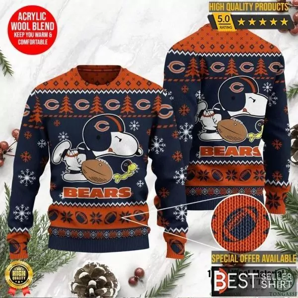 Chicago Bears Logos American Football Snoopy Dog Christmas Chicago Bears 3d ugly sweatshirt