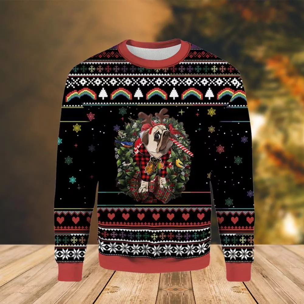 Chicago Blackhawks Pug Funny Christmas Awesome 3d ugly sweatshirt