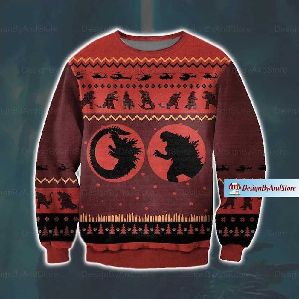 Christmas Funny Godzilla Awesome 3d ugly sweatshirt