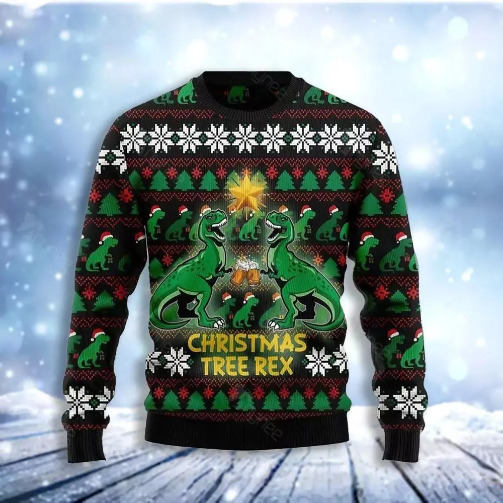 Christmas Tree Rex Drink Beer Christmas 3d ugly sweatshirt
