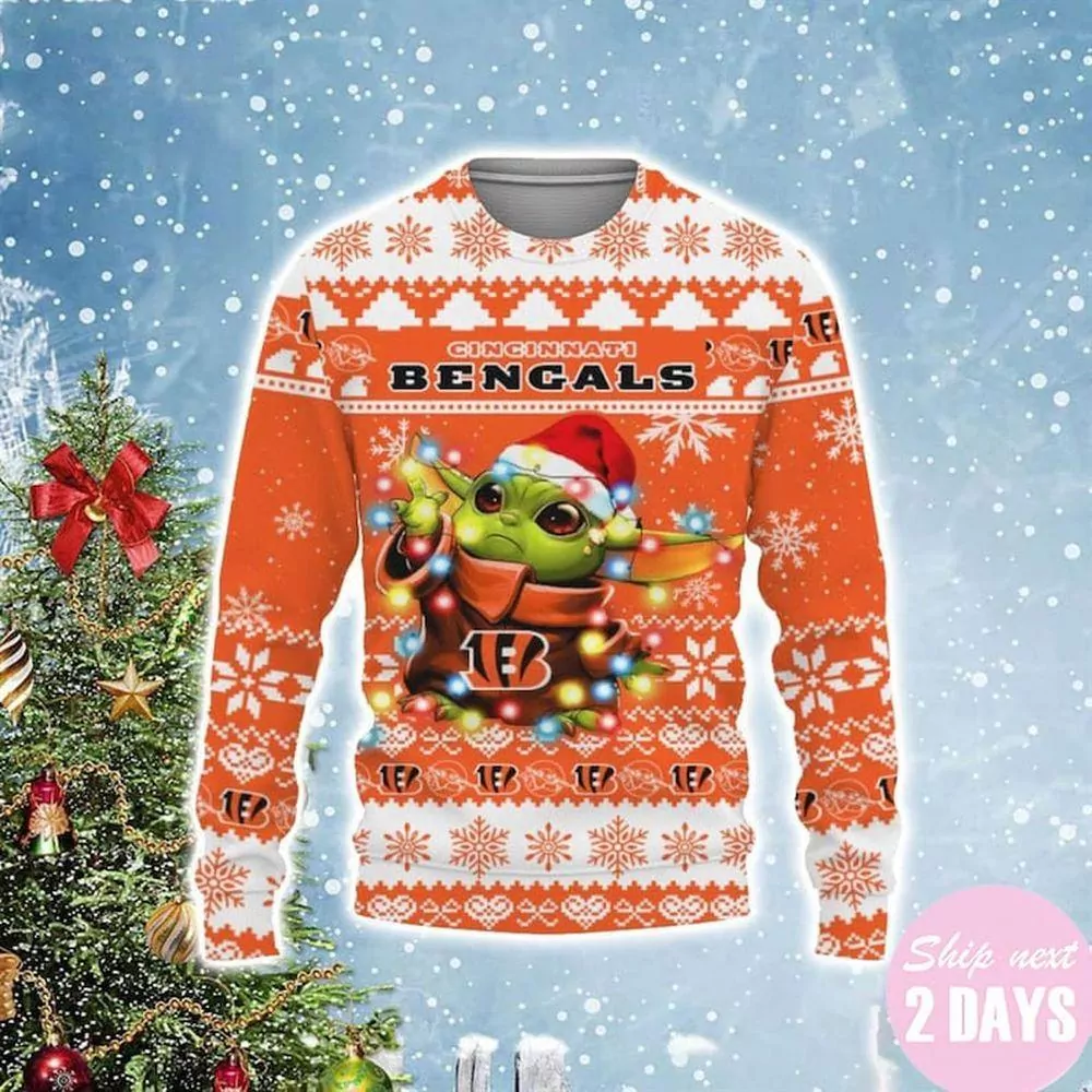 Cincinnati Bengals Baby Yoda Star Wars Christmas Light Limited 3d ugly sweatshirt