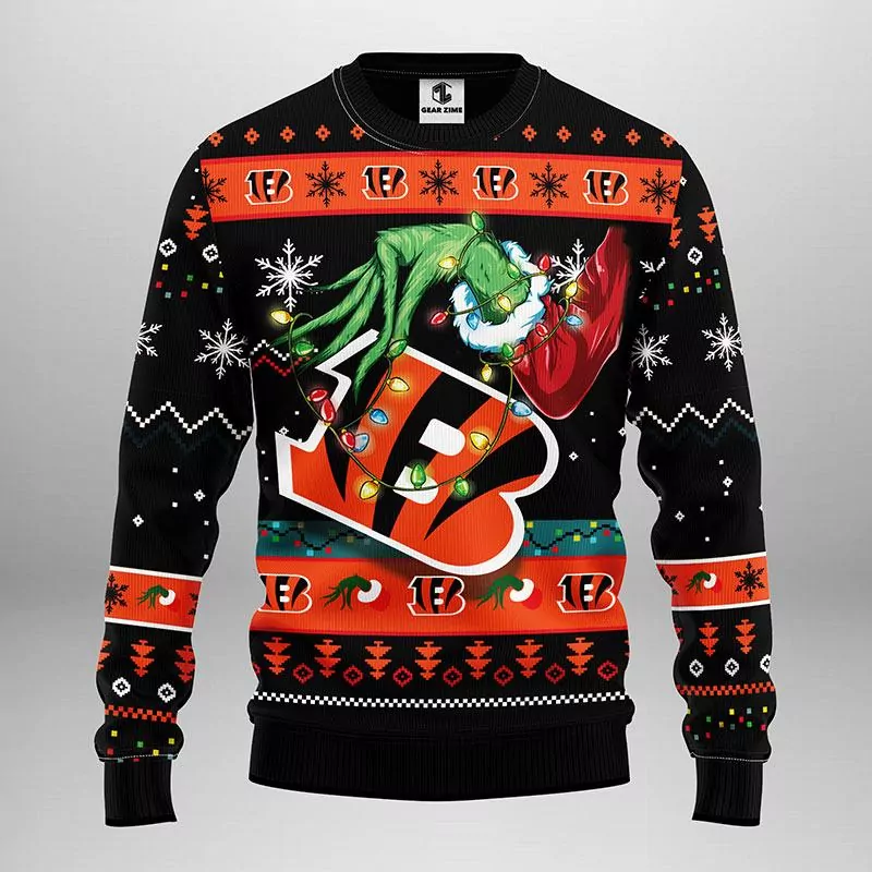 Cincinnati Bengals Funny Grinch And His Dog Max Christmas Cincinnati Bengals Christmas 3d ugly sweatshirt
