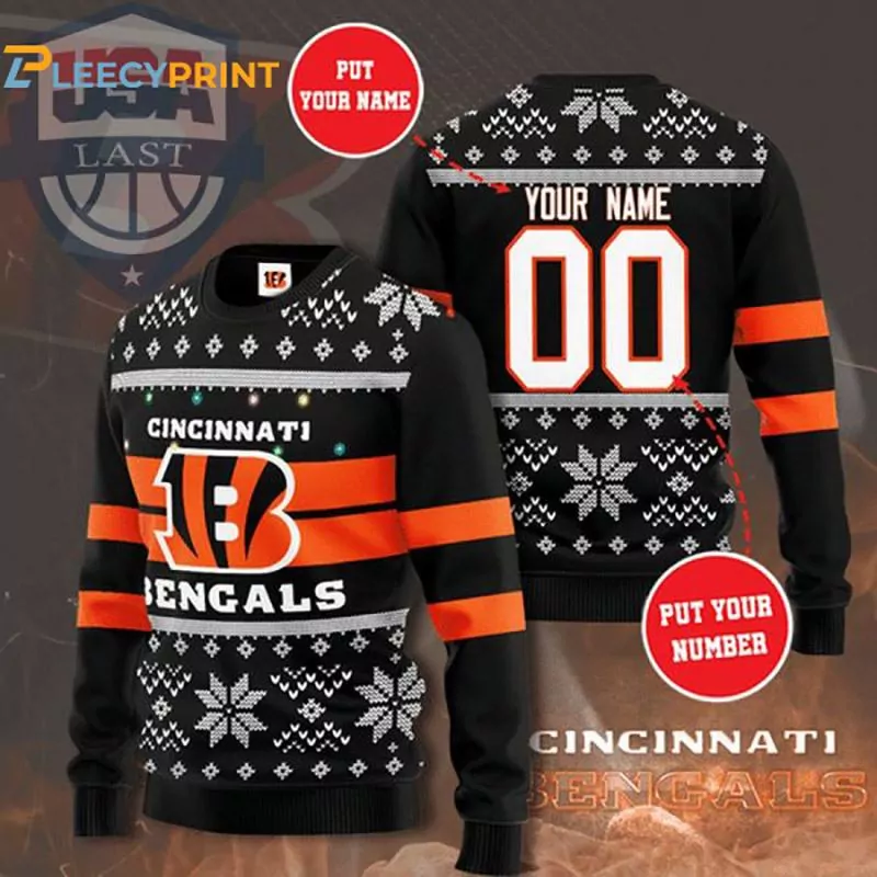 Cincinnati Bengals Santa Claus Snowman Christmas Candy Pattern Cincinnati Bengals Christmas 3d ugly sweatshirt