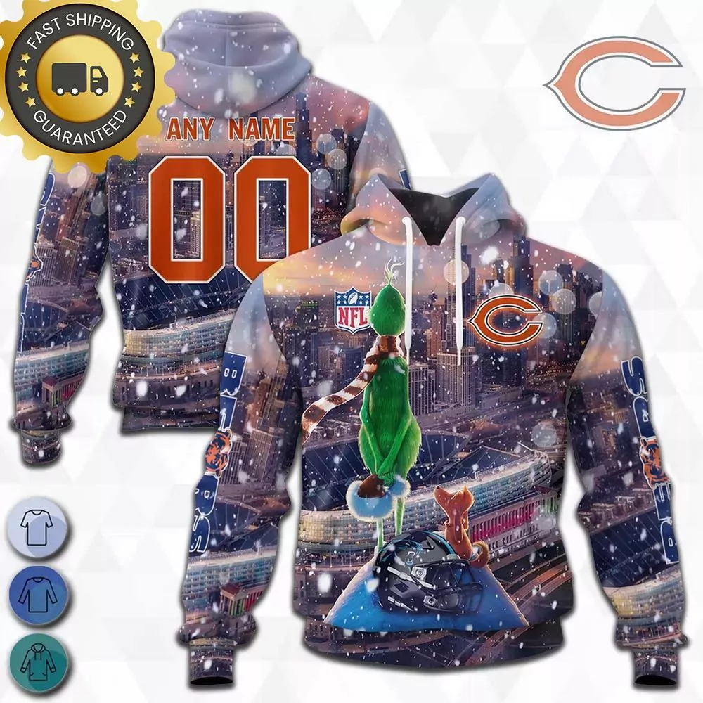 Custom Name And Number Chicago Bears NFL Grinch Musicdope80s.com 3d