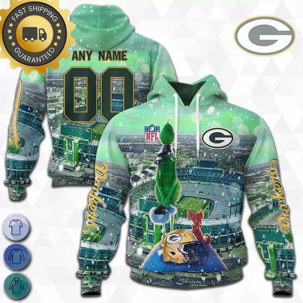 Custom Name And Number Green Bay Packers NFL Grinch Musicdope80s.com 3d
