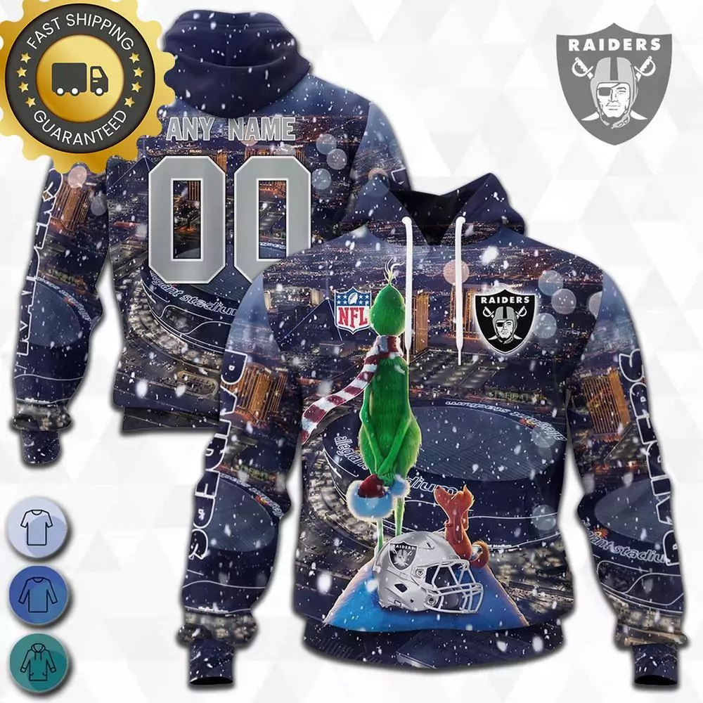Custom Name And Number Las Vegas Raiders NFL Grinch Musicdope80s.com 3d