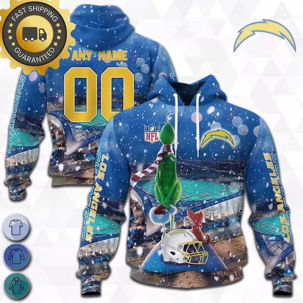 Custom Name And Number Los Angeles Chargers NFL Grinch Musicdope80s.com 3d