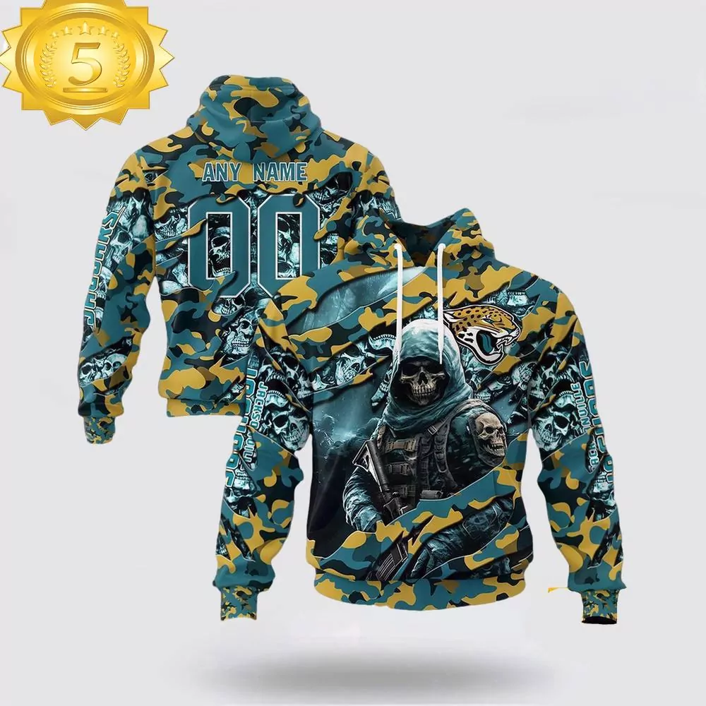 Custom Name And Number NFL Jacksonville Jaguars Skeleton Soldier Halloween 3d