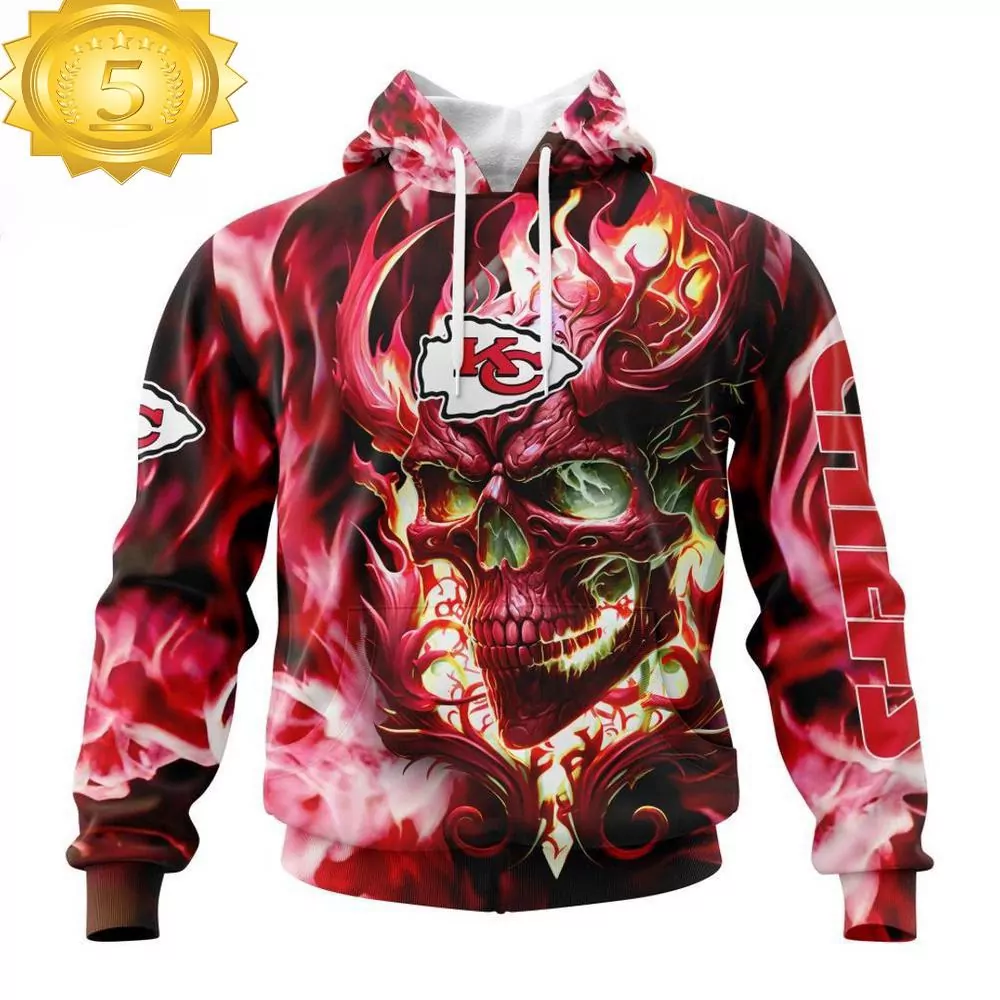 Custom Name And Number NFL Kansas City Chiefs Skull Happy Halloween 3d
