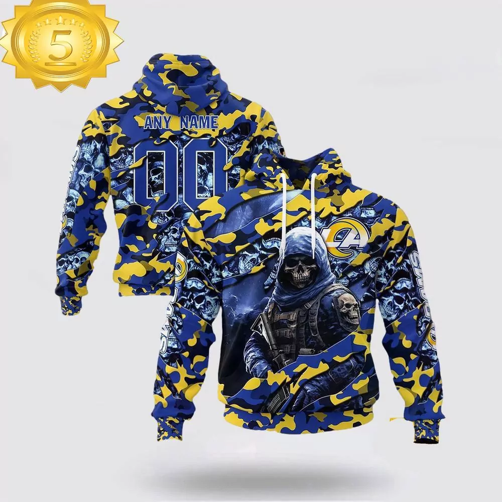 Custom Name And Number NFL Los Angeles Rams Skeleton Soldier Halloween 3d