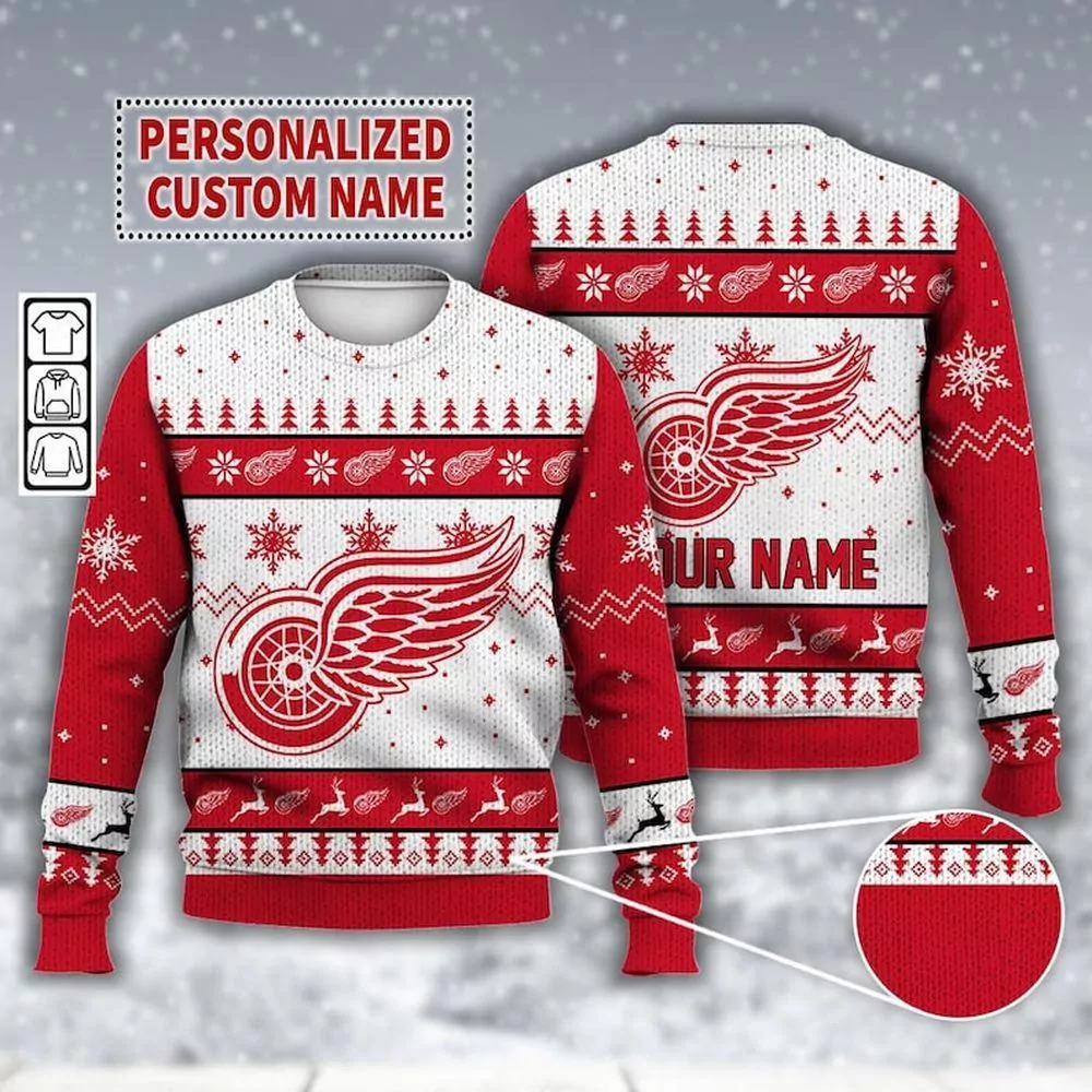 Custom Name Detroit Red Wings Ice Hockey Christmas Awesome 3d ugly sweatshirt