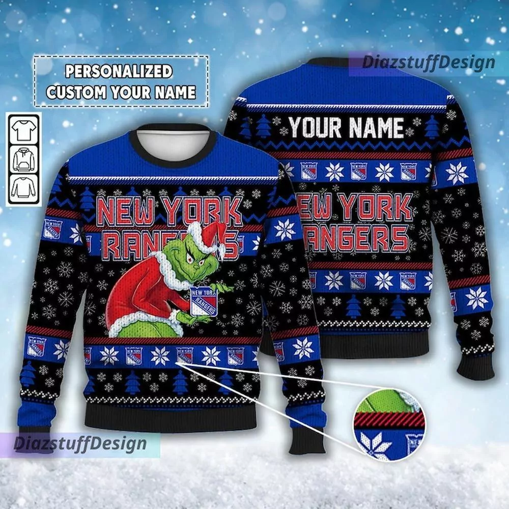 Custom Name New York Rangers Ice Hockey Christmas Awesome 3d ugly sweatshirt