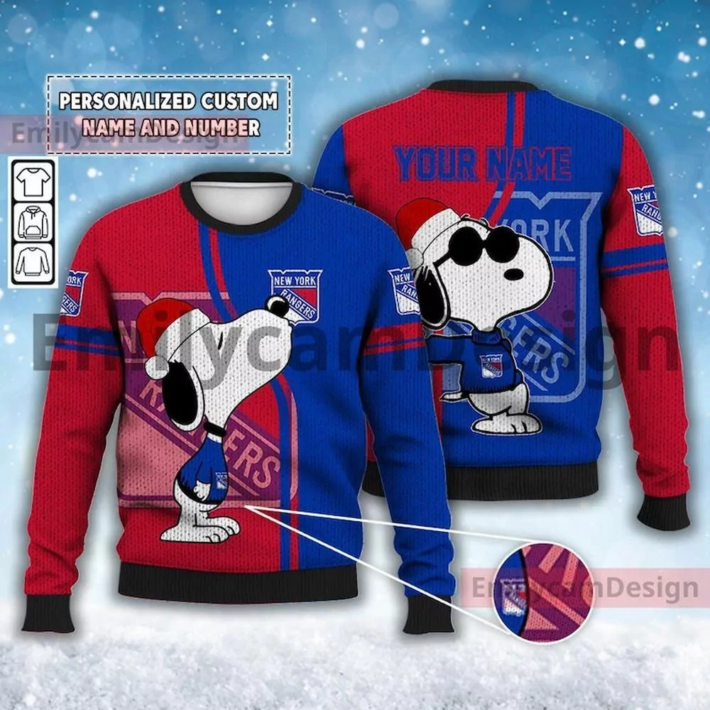 Custom Name New York Rangers Ice Hockey Christmas Awesome 3d ugly sweatshirt