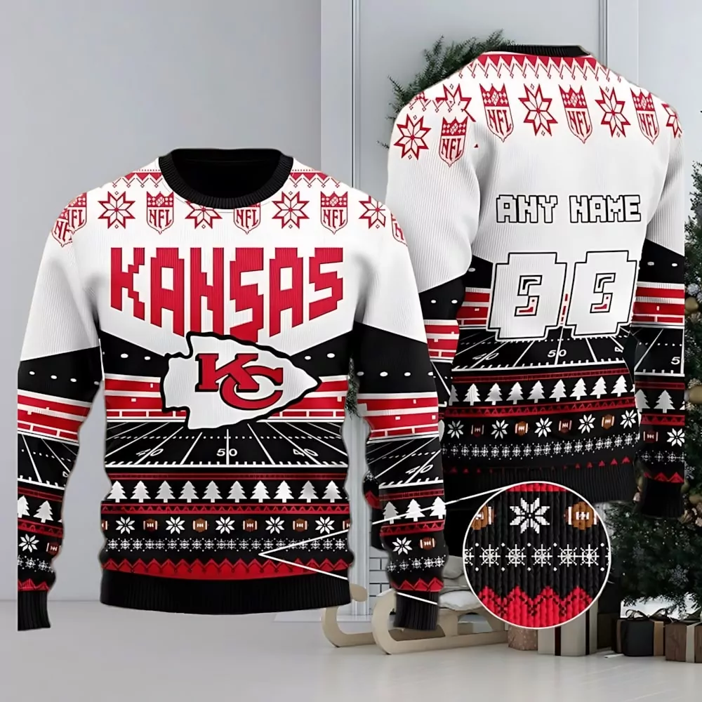 Custom Name Number Nfl Kansas City Chiefs Rugby Stadium Christmas 3d ugly sweatshirt
