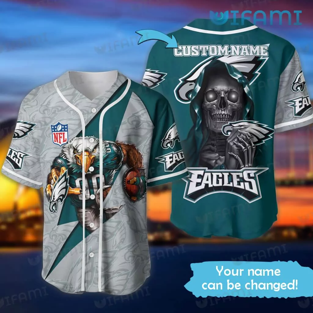 Custom Philadelphia Eagles Baseball Mascot Skeleton Philadelphia Eagles Gift 3d Baseball Shirt