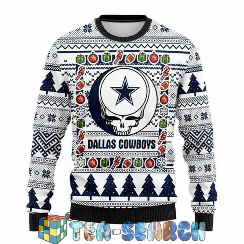 Dallas Cowboys Grateful Dead Bear Pattern Christmas Dallas Cowboys Christmas 3d ugly sweatshirt