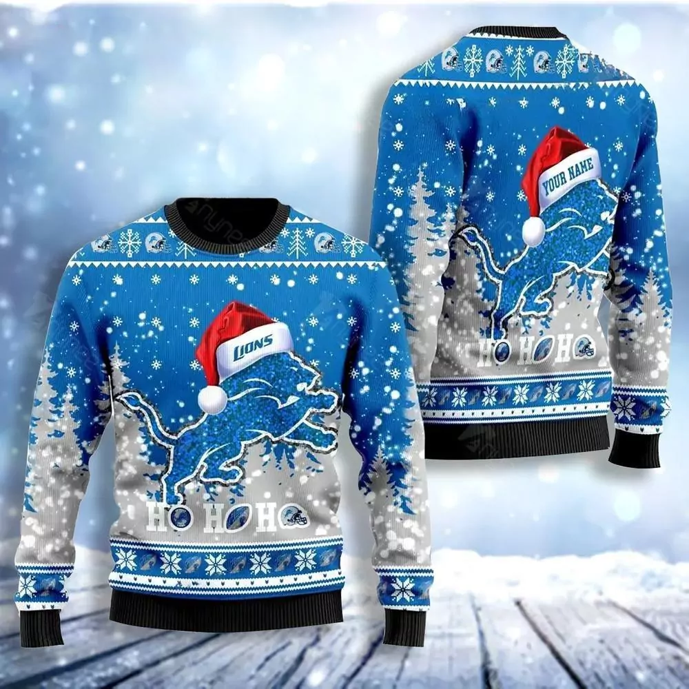 Detroit Lions Symbol Wearing Santa Claus Hat Ho Ho Ho Christmas Limited 3d ugly sweatshirt