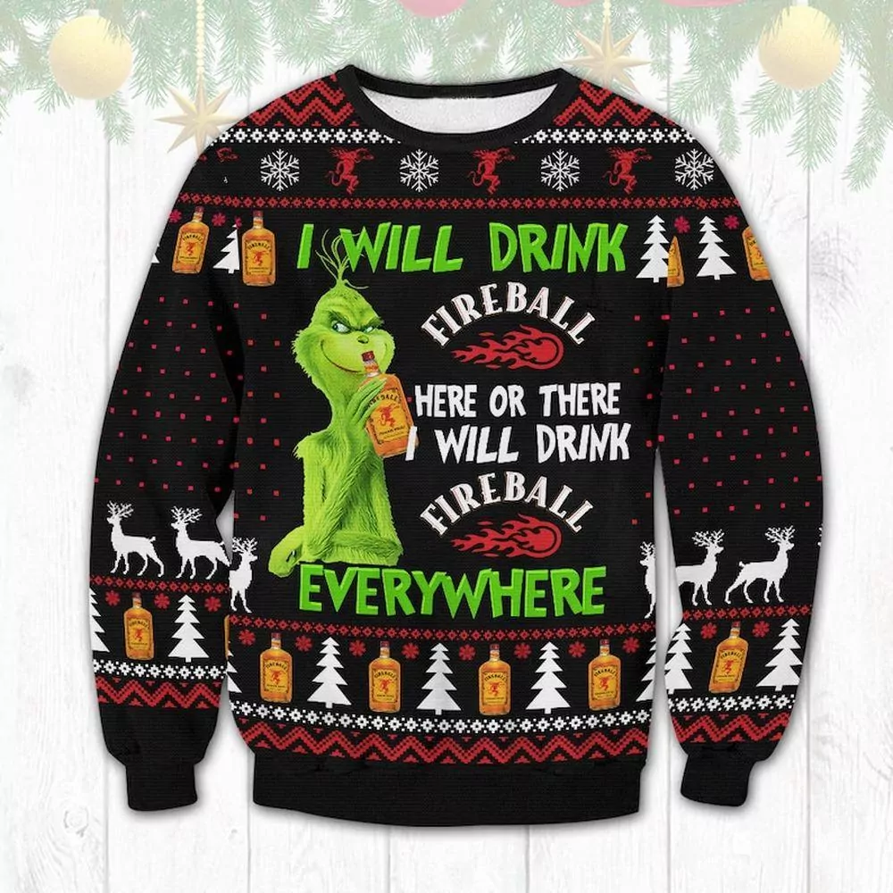 Fireball Whiskey Christmas 3d ugly sweatshirt
