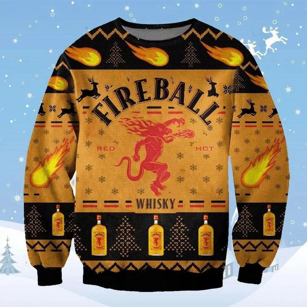 Fireball Whiskey Christmas 3d ugly sweatshirt