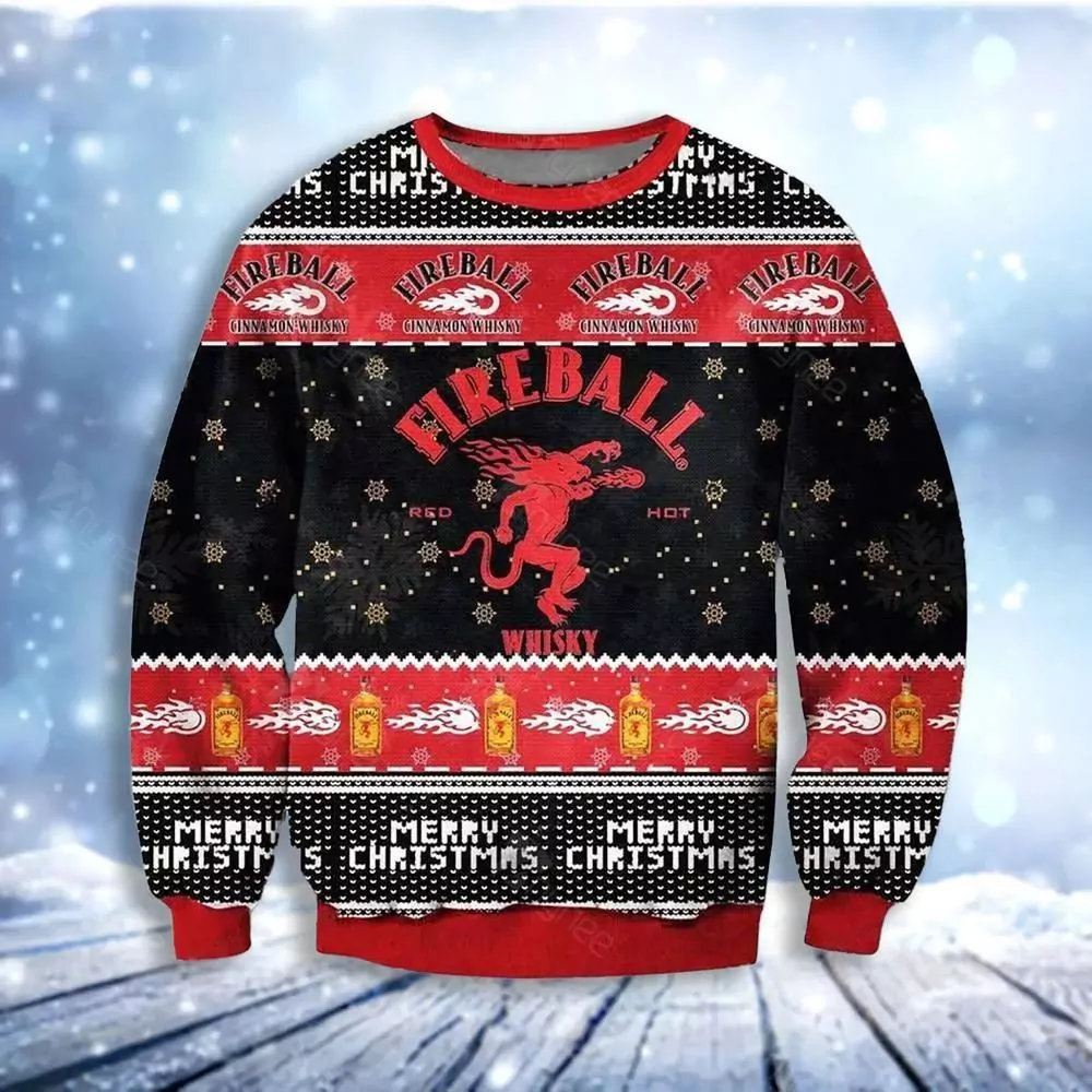 Fireball Whiskey Christmas 3d ugly sweatshirt