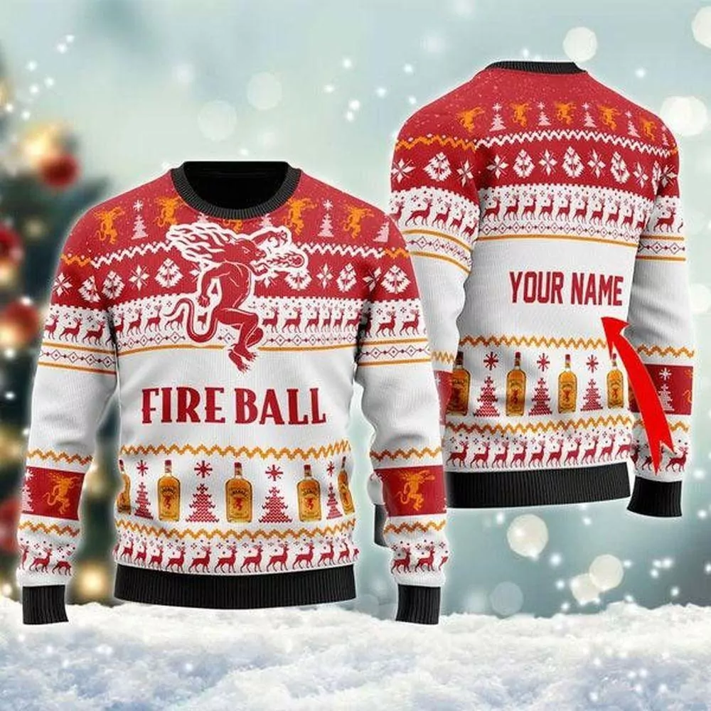 Fireball Whiskey Christmas 3d ugly sweatshirt