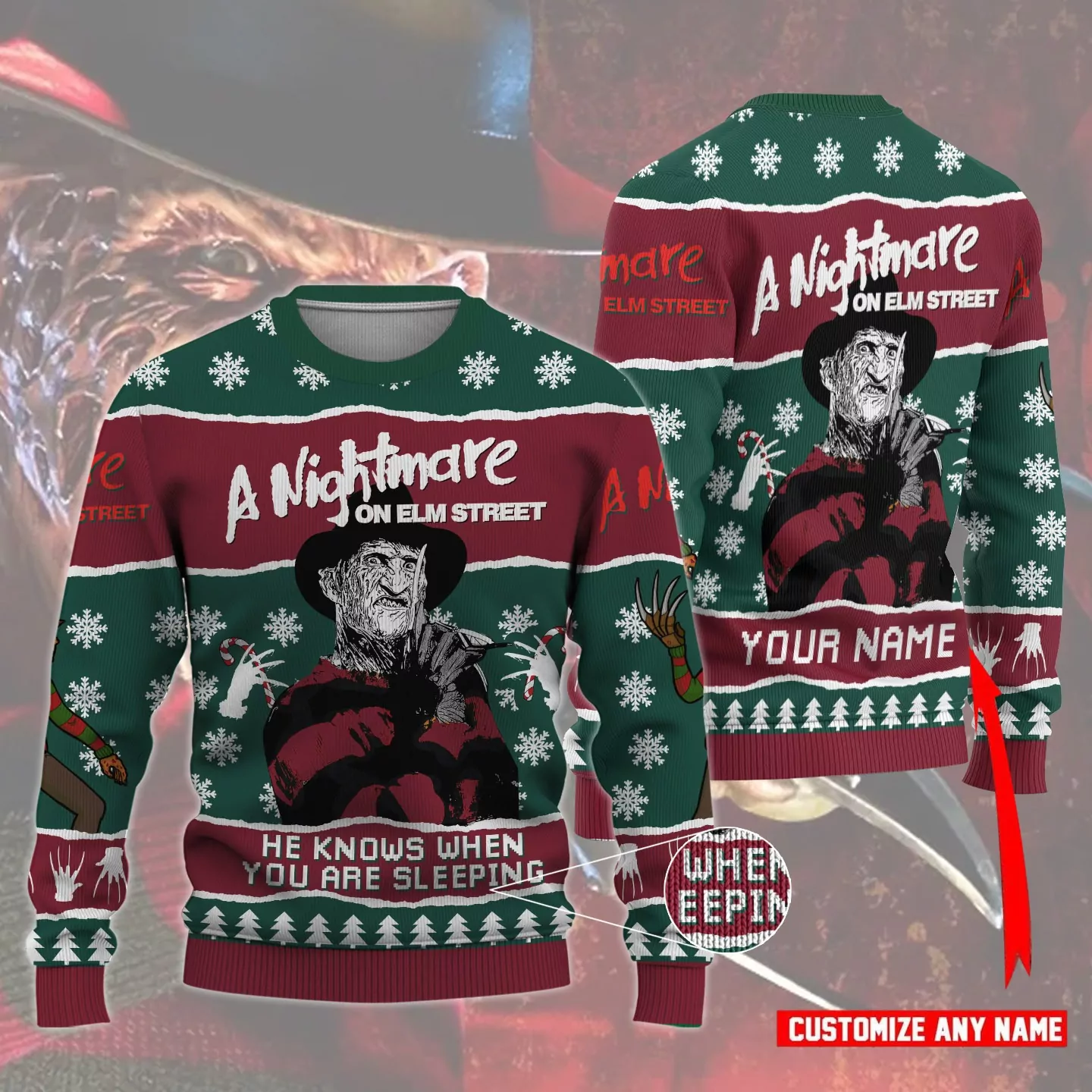 Freddy Krueger He Knows When You're Sleeping Christmas | Holiday Narides 3d ugly sweatshirt