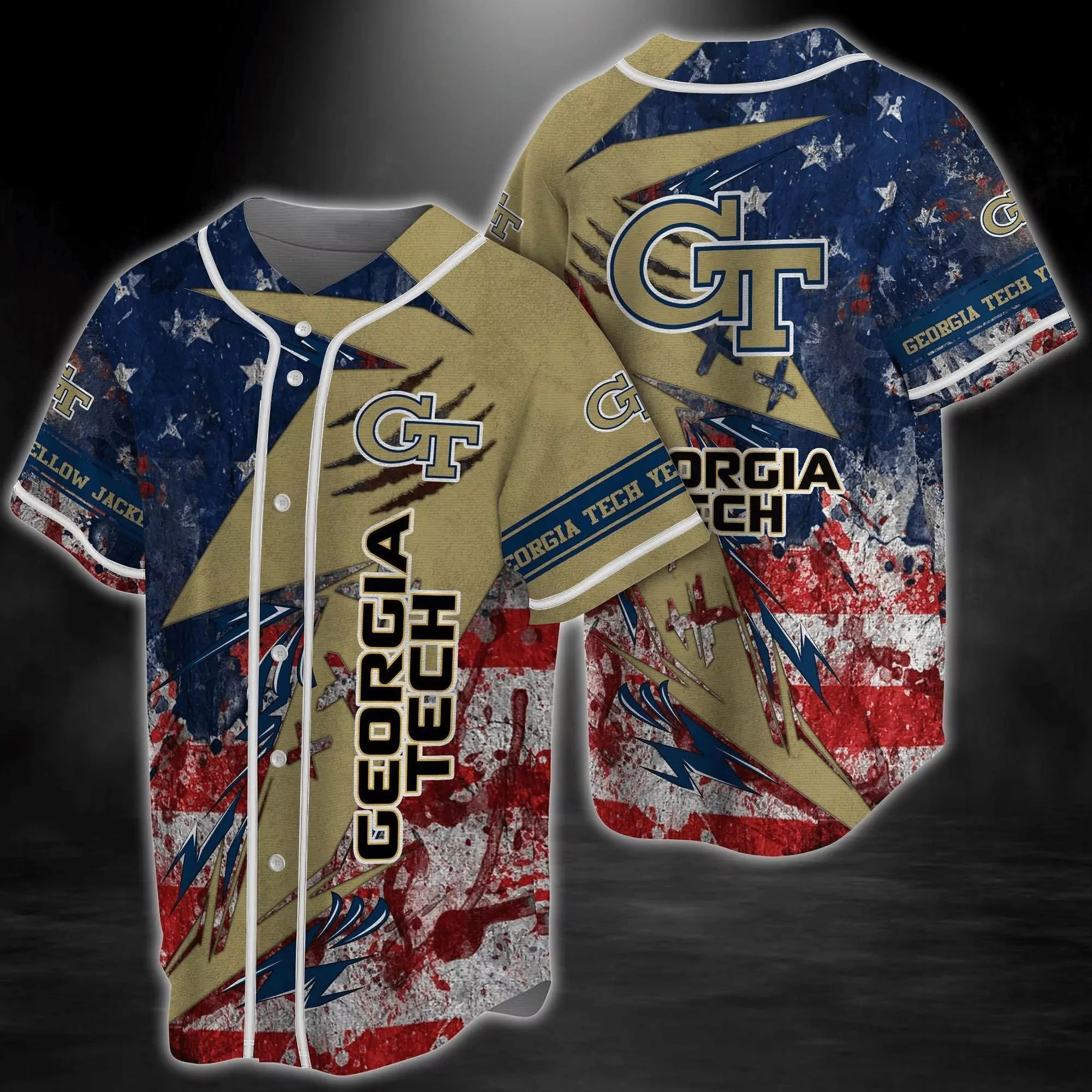 Georgia Tech Yellow Jackets NCAA Baseball US Flag 3d Baseball Shirt