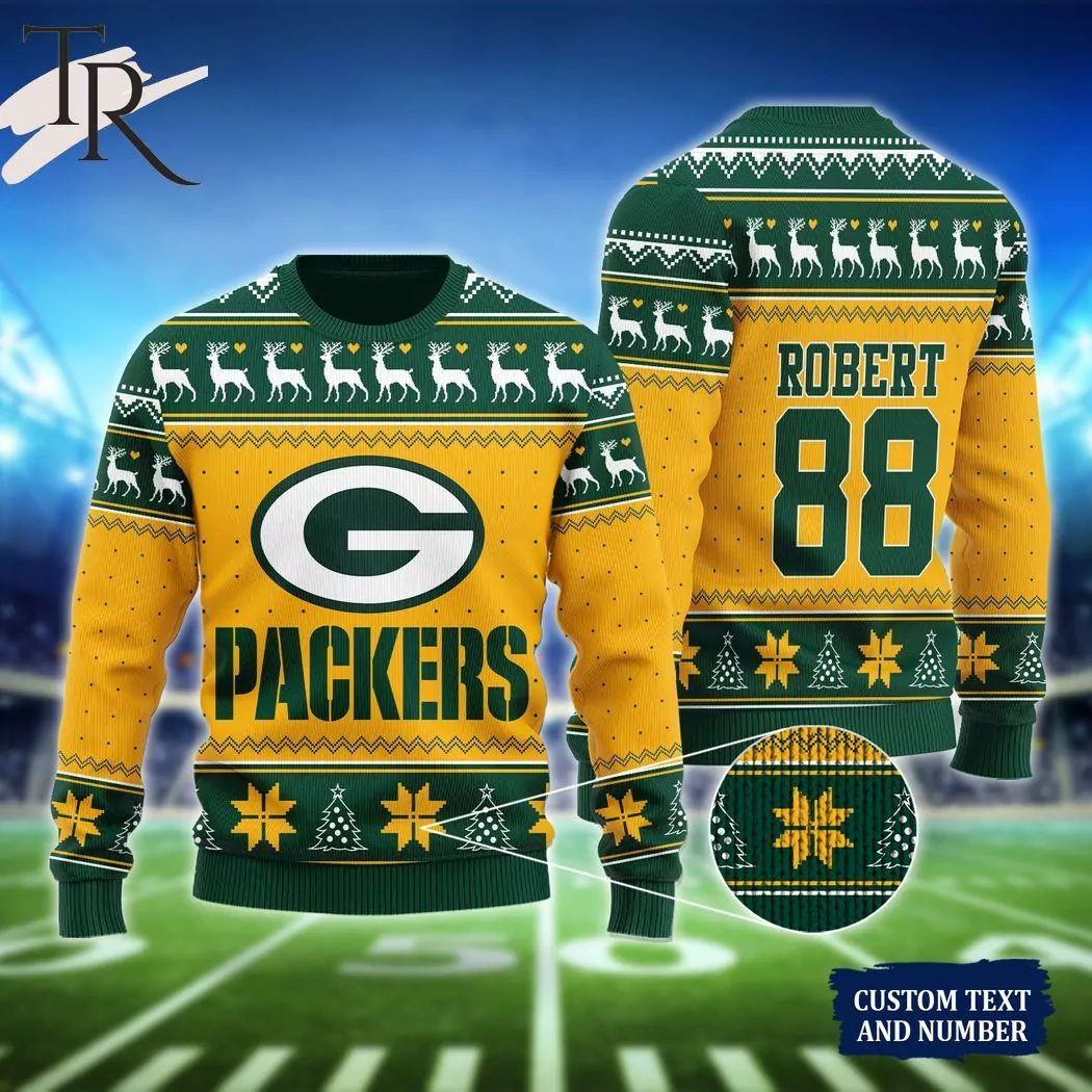 Green Yellow Green Bay Packers Christmas Gift Custom Number And Name 3d ugly sweatshirt