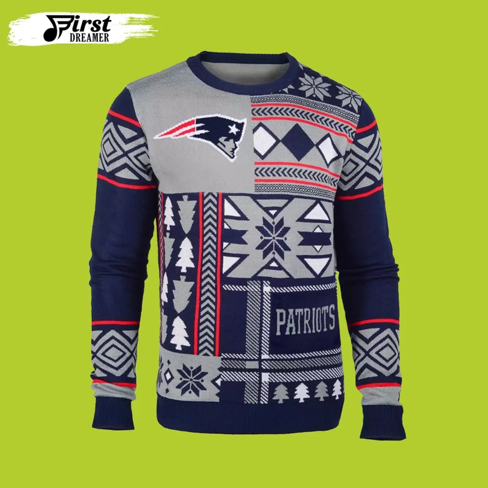 Grey And Blue New England Patriots Christmas custom 3d ugly sweatshirt
