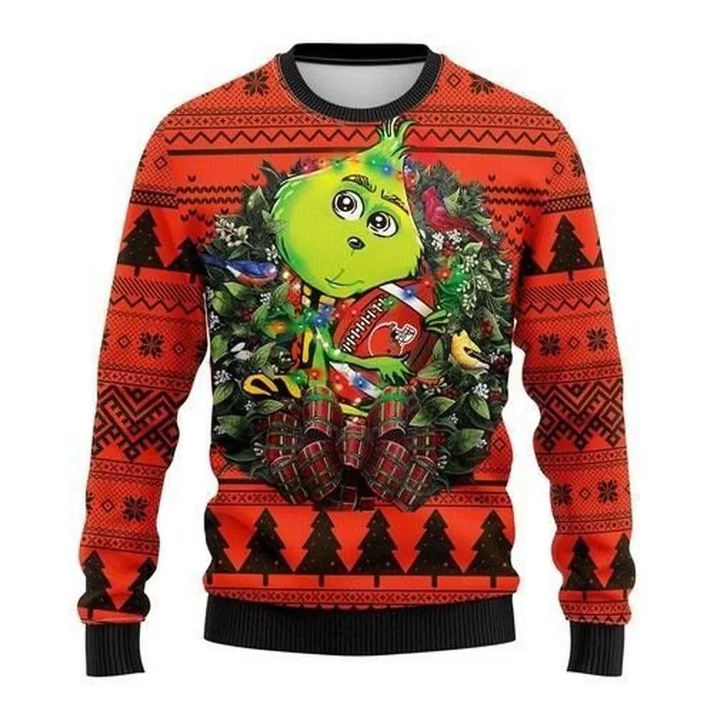 Grinch Hug Cleveland Browns Christmas Awesome 3d ugly sweatshirt
