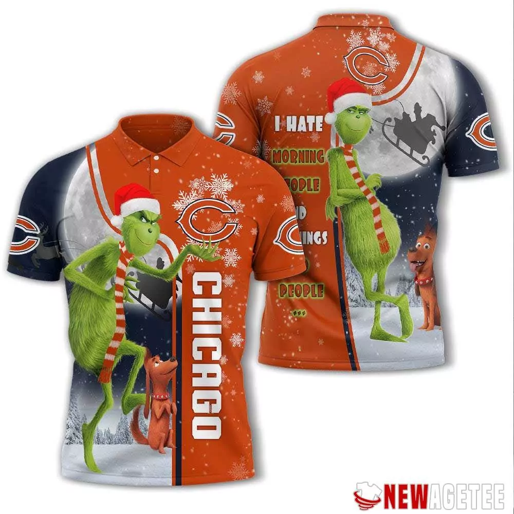 Grinch Stole Christmas Chicago Bears Nfl I Hate Morning People 3d polo