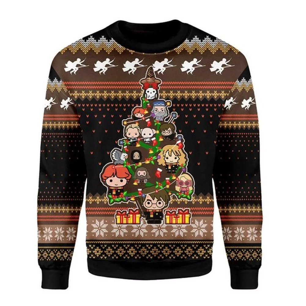 Harry Potter Characters Chibi With Christmas Tree Christmas Limited 3d ugly sweatshirt