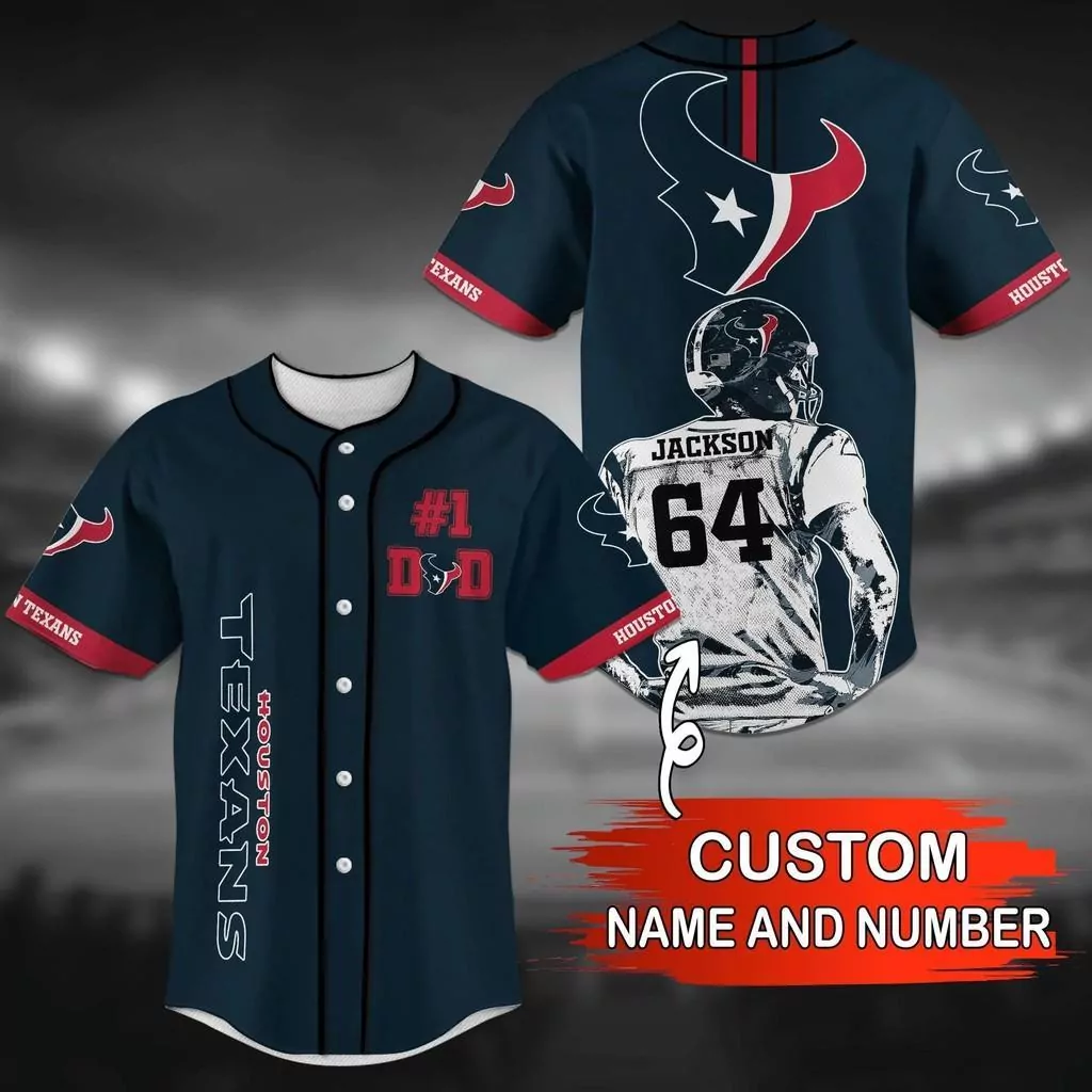 Houston Texans NFL Baseball with Custom Name 3d Baseball Shirt