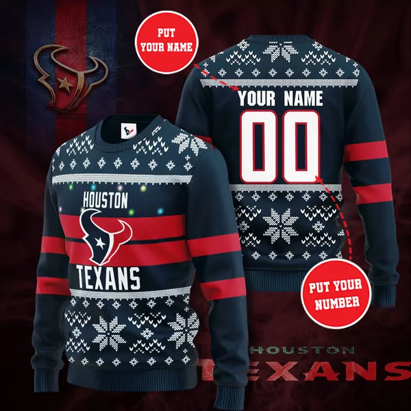 Houston Texans NFL Custom Name Christmas 3d ugly sweatshirt