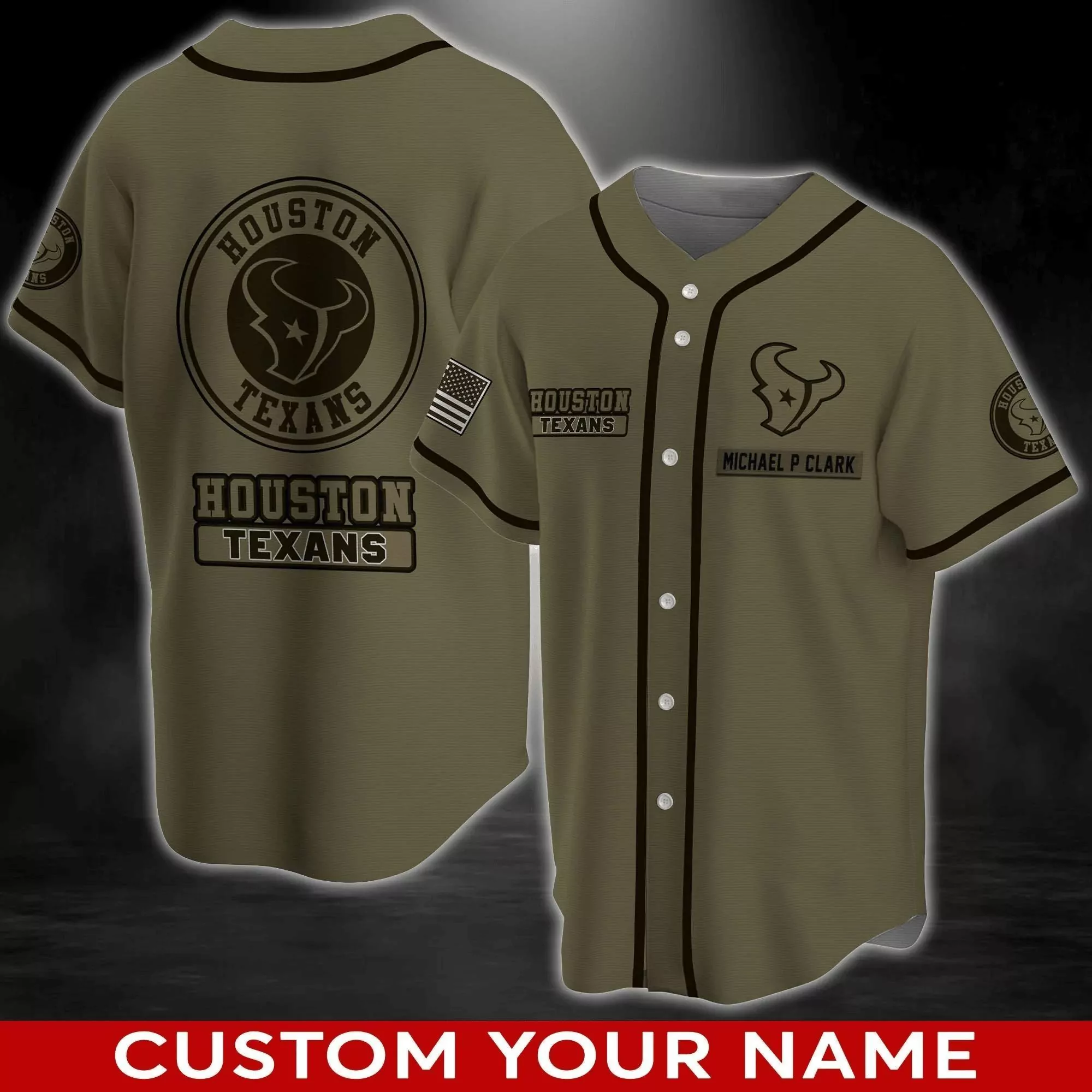 Houston Texans NFL Personalized Custom Name Baseball 3d Baseball Shirt