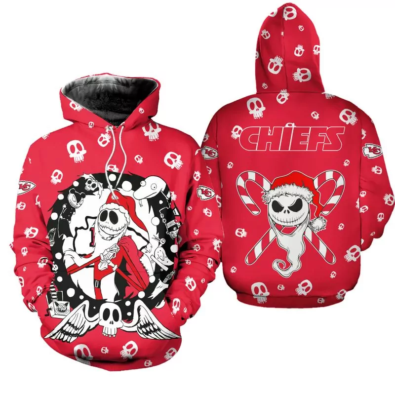 Kansas City Chiefs Christmas Jack Skellington Zip Fleece Zip 56210 3d