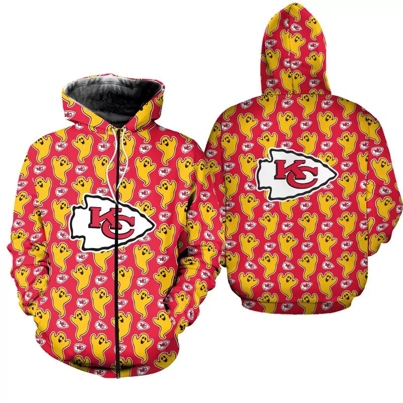 Kansas City Chiefs Funny Ghosts Pattern Halloween Edition Unisex Zip Up 45110 3d