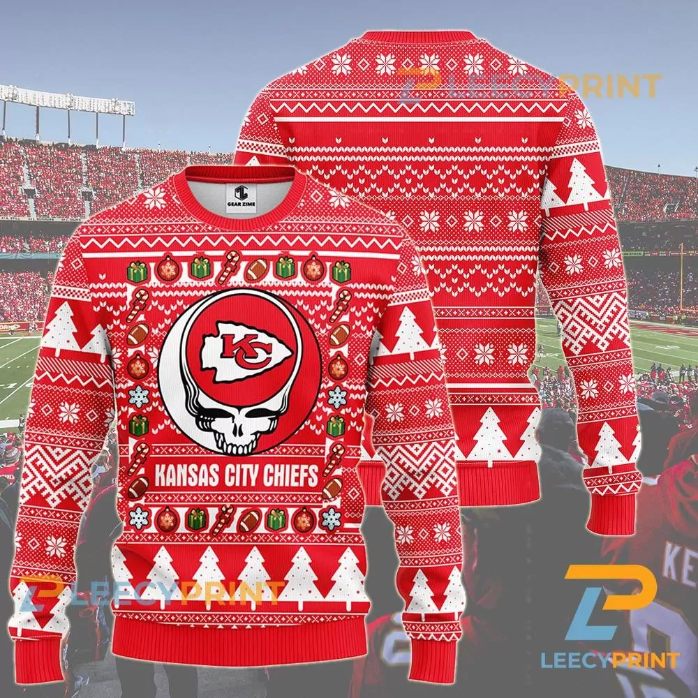 Kansas City Chiefs Grateful Dead Skull And Bears Wool Christmas 3d ugly sweatshirt