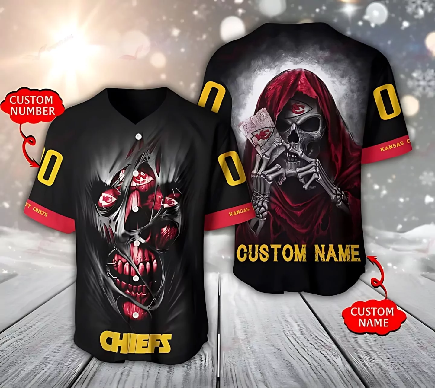 Kansas City Chiefs Grim Reaper Custom Baseball 3d Baseball Shirt